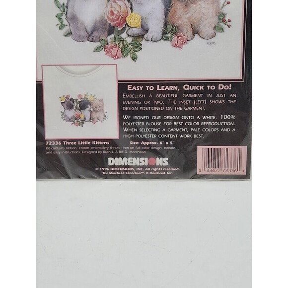Dimensions Ribbon Embroidery Kit For Clothing 72336 Three Little Kittens NOS - Picture 3 of 5